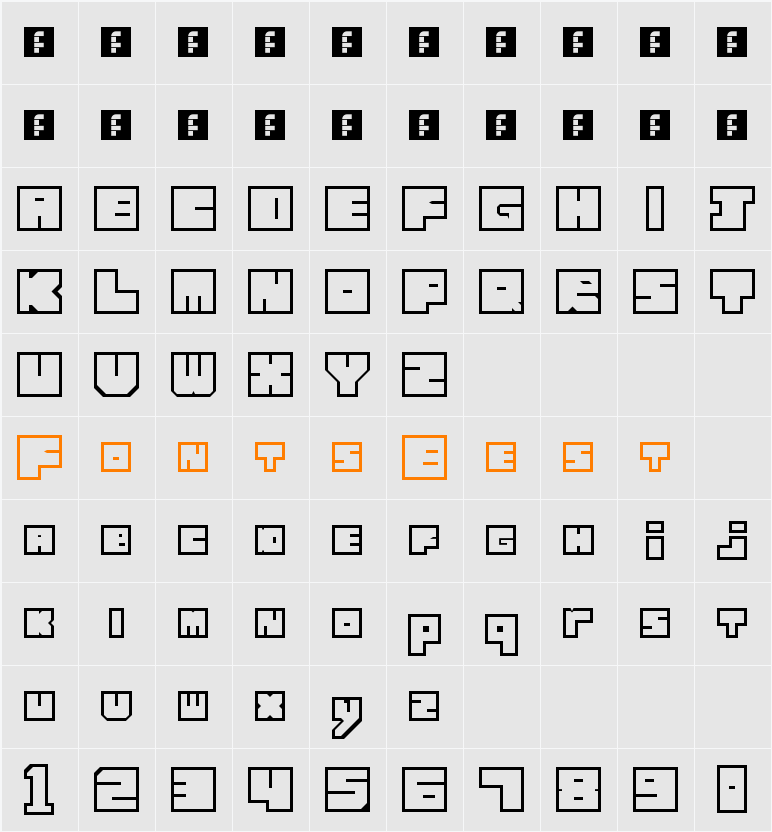Lettres cubiques Character Map