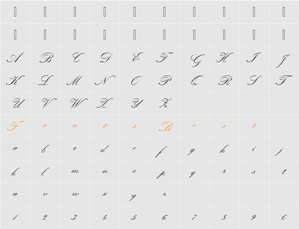 KunstlerschreibschJoiDMed Character Map