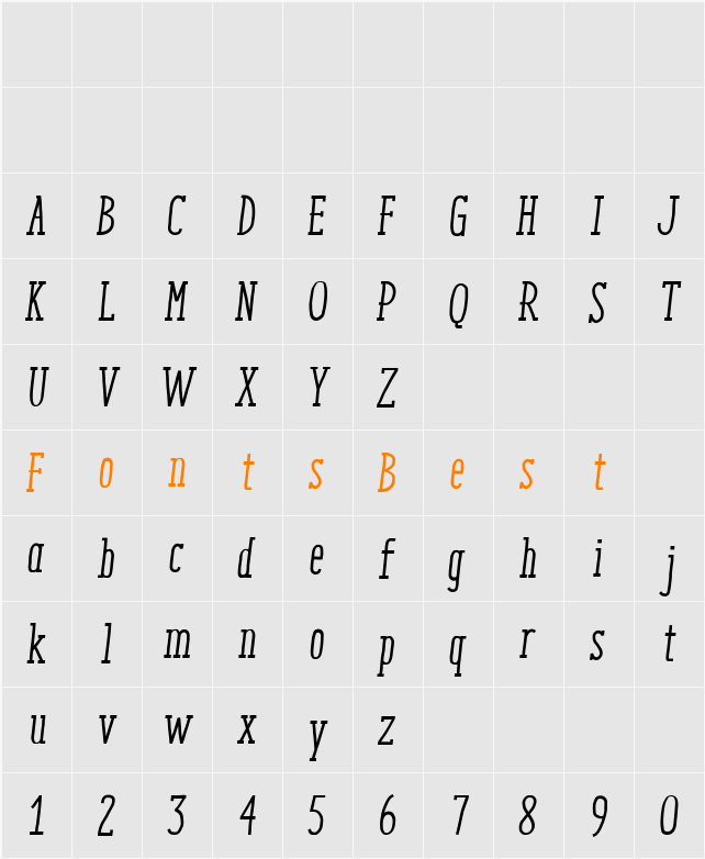 Enyo Slab Medium Italic Character Map