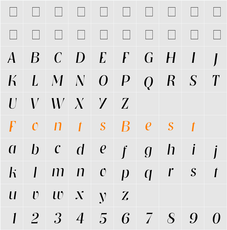 Tennessee Light SF Character Map