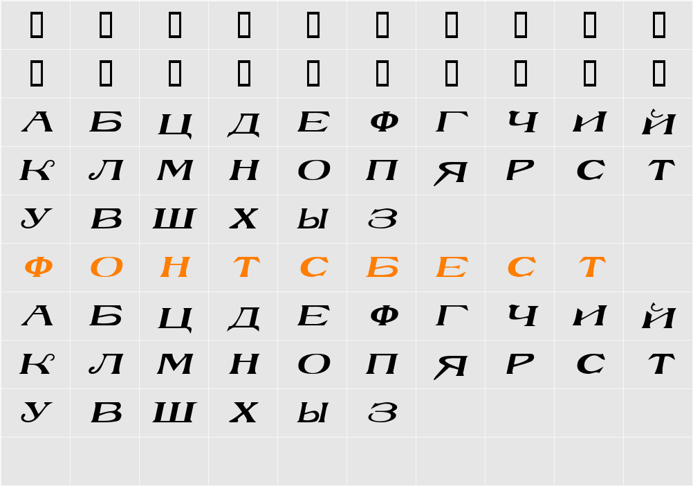 RussianBlock Character Map