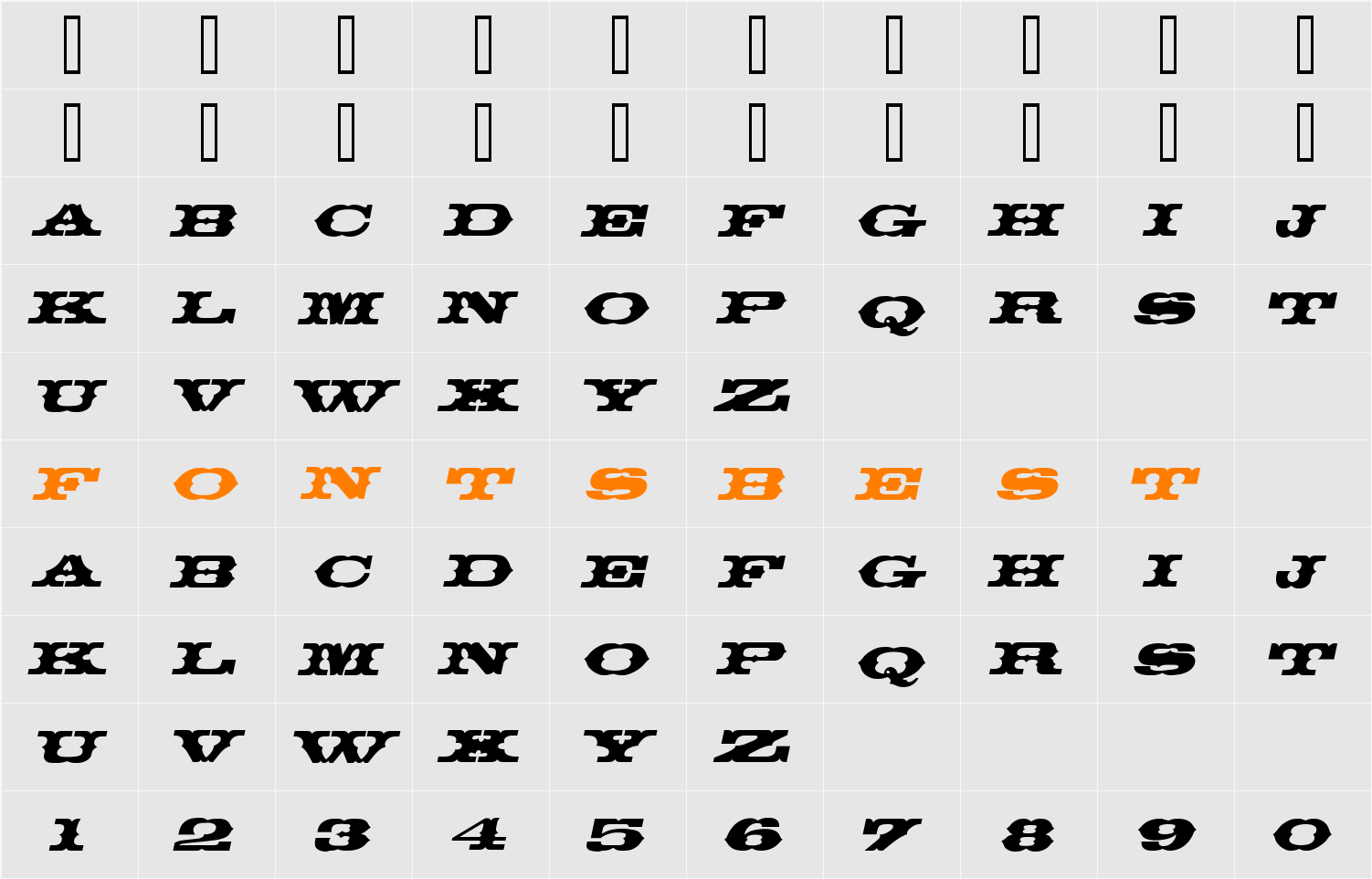 Thunder row Character Map