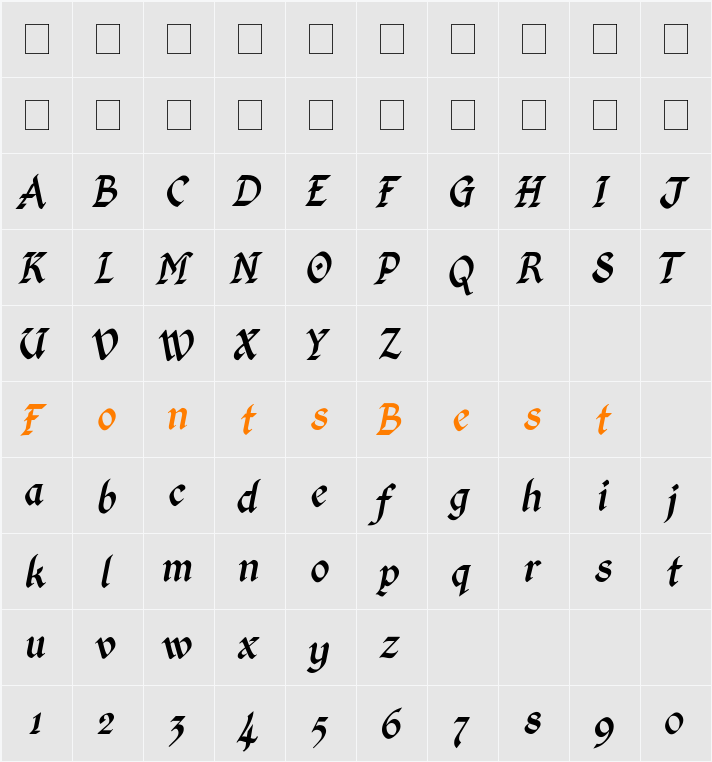 Kingthings Calligraphica Italic Character Map