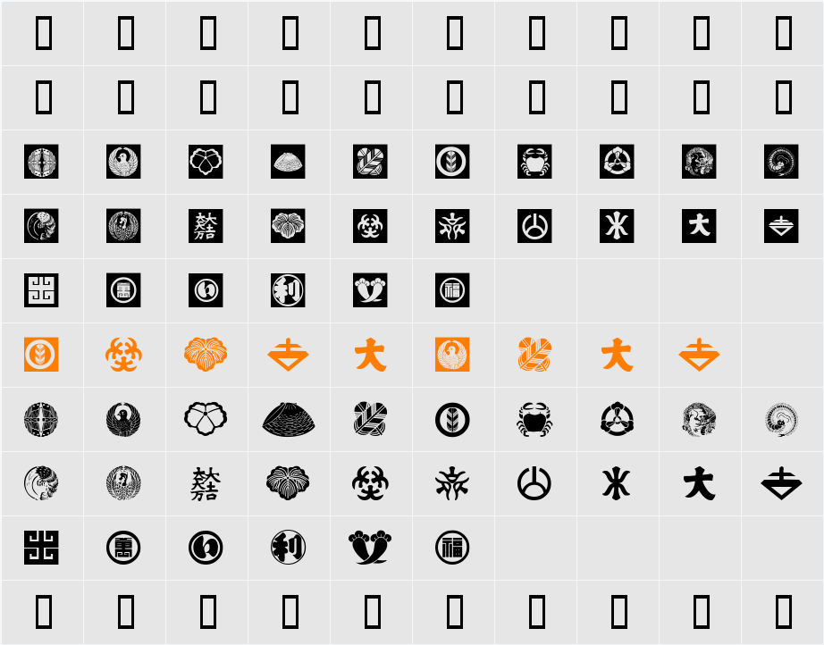 Oriental Icons Character Map