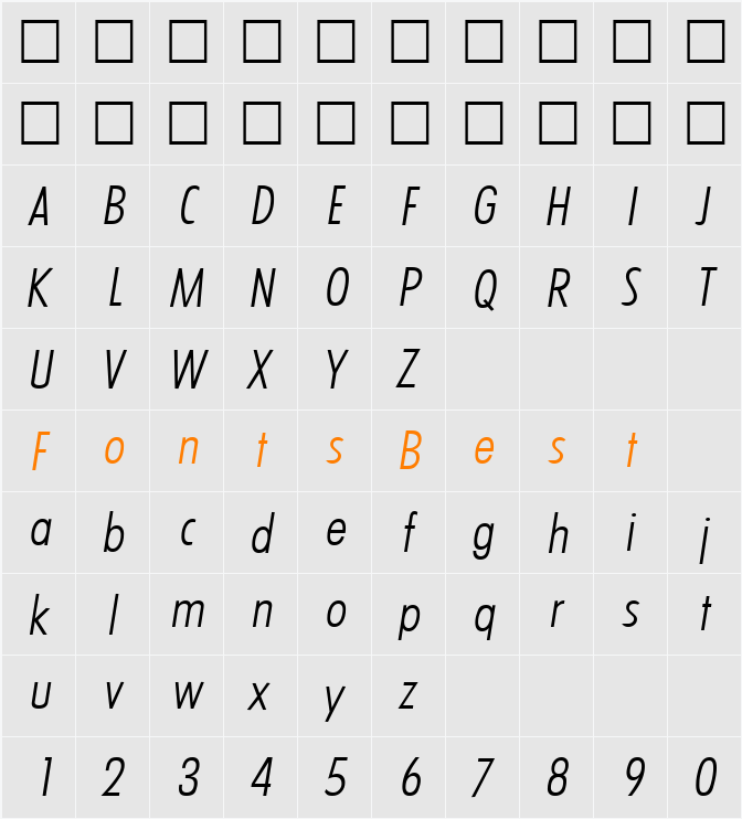 Limerick-LightCondIta Character Map
