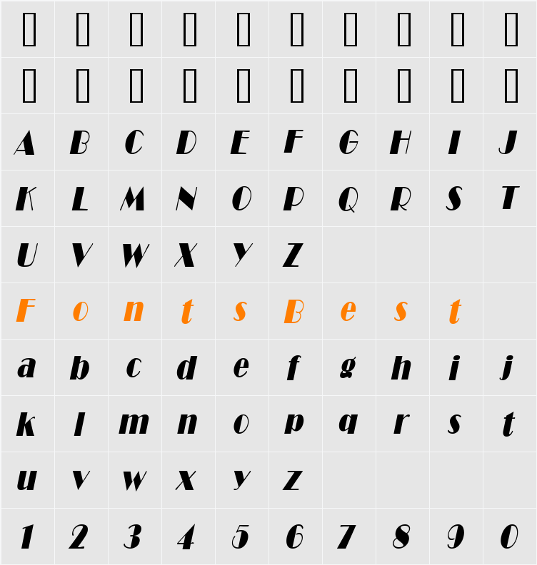 Brando Condensed Character Map
