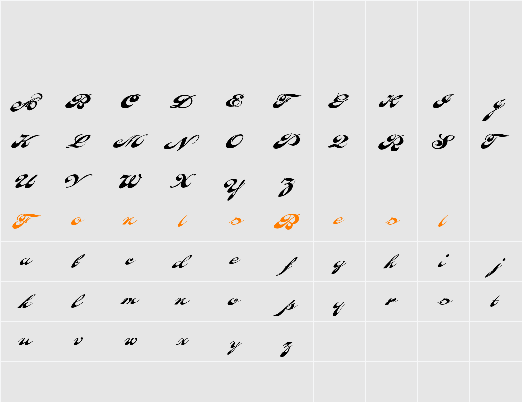 LHF Heavy Sign Script Character Map