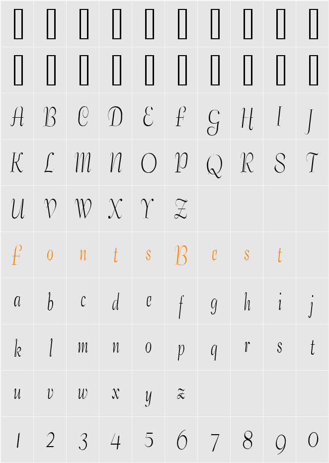 Tango Condensed Character Map