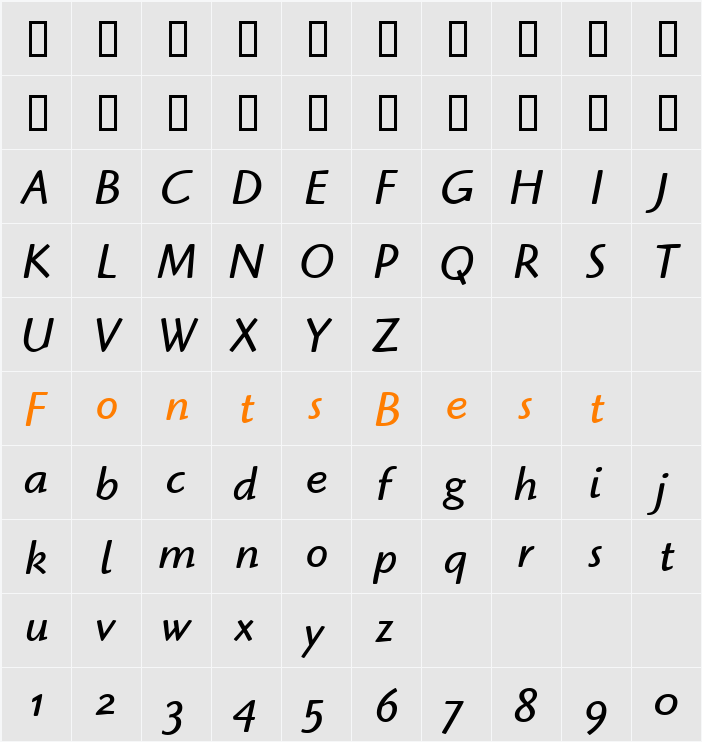 Highlander OS ITC TT Character Map