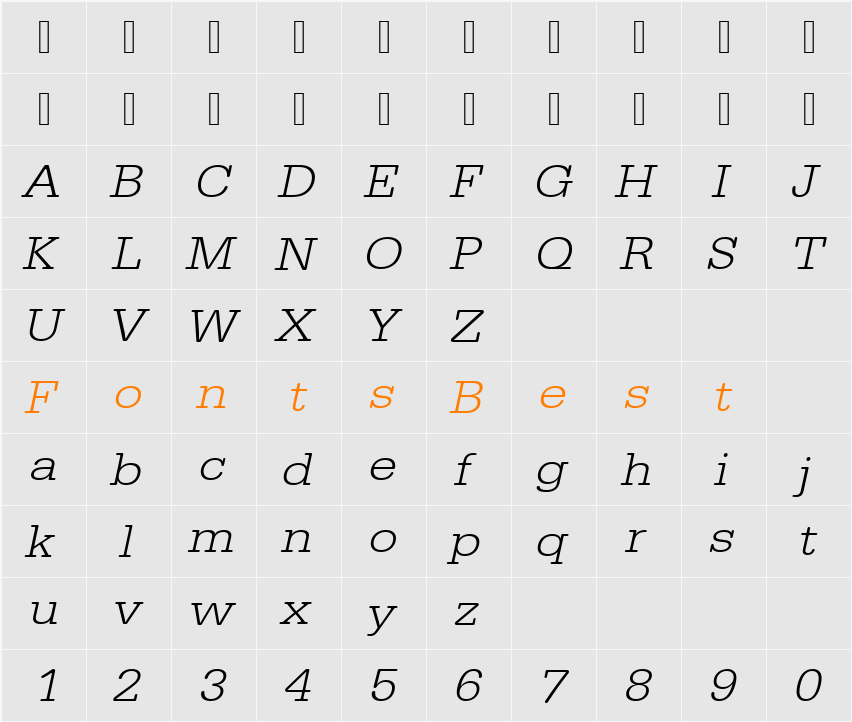 URWTypewriterTLigExtWid Character Map