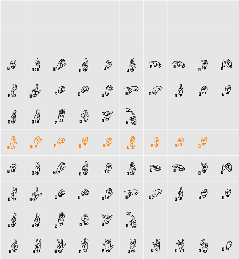 signs language tfb Character Map