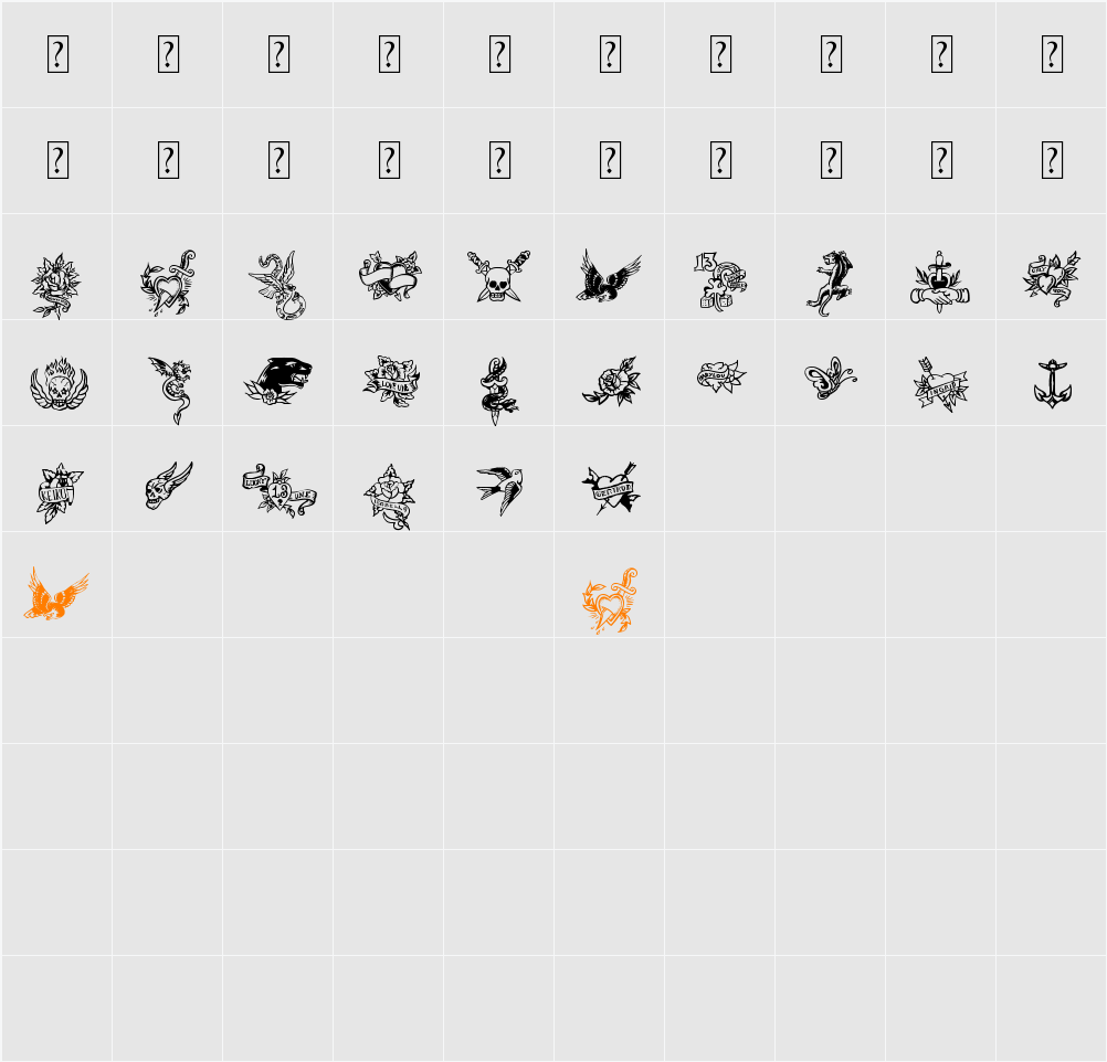 True Man Tattoos Character Map