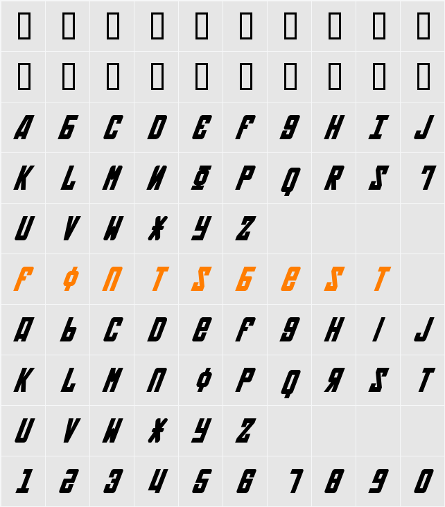 Soviet Bold Italic Character Map