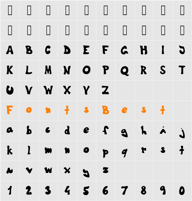 TheShyFamilyfont Character Map