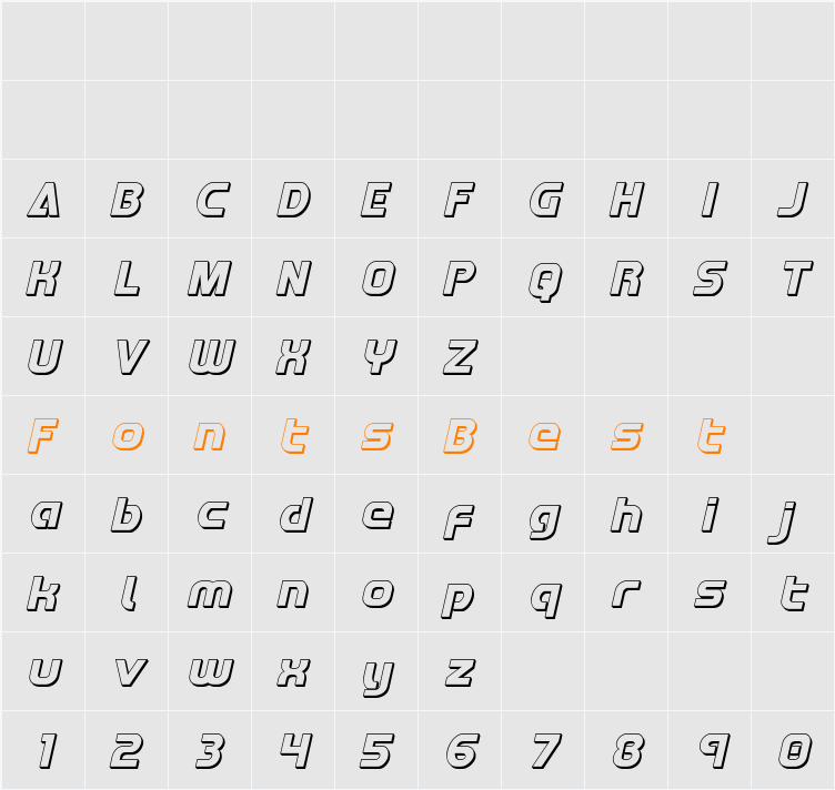 Redline 3D Italic Character Map