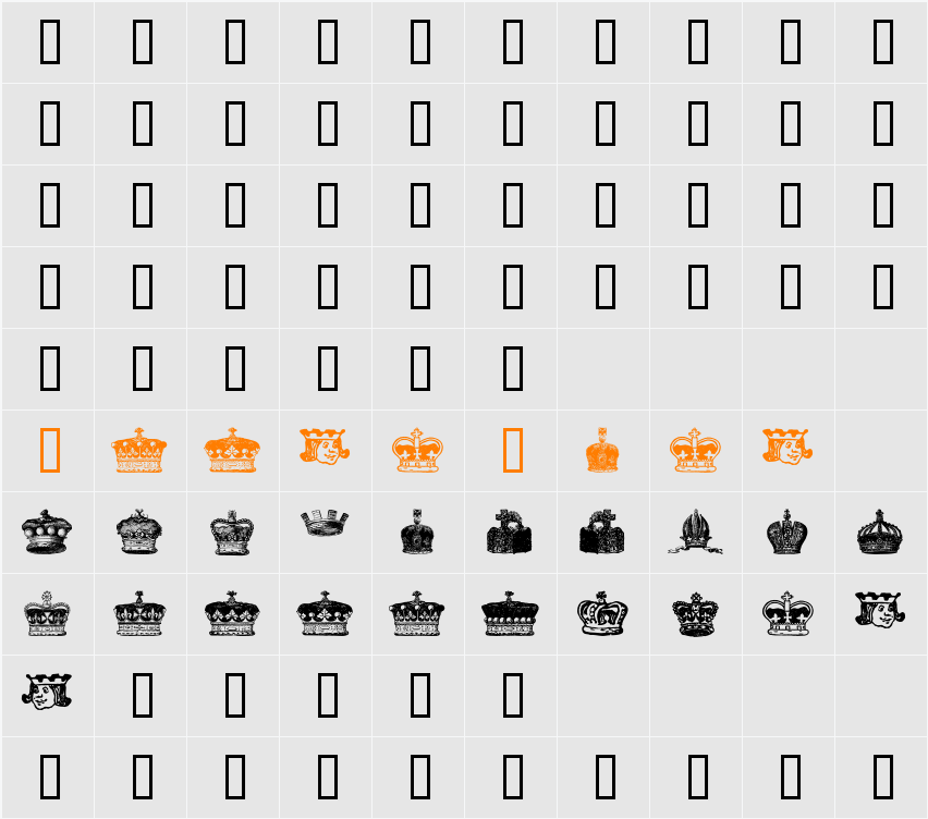 crowns and coronets Character Map