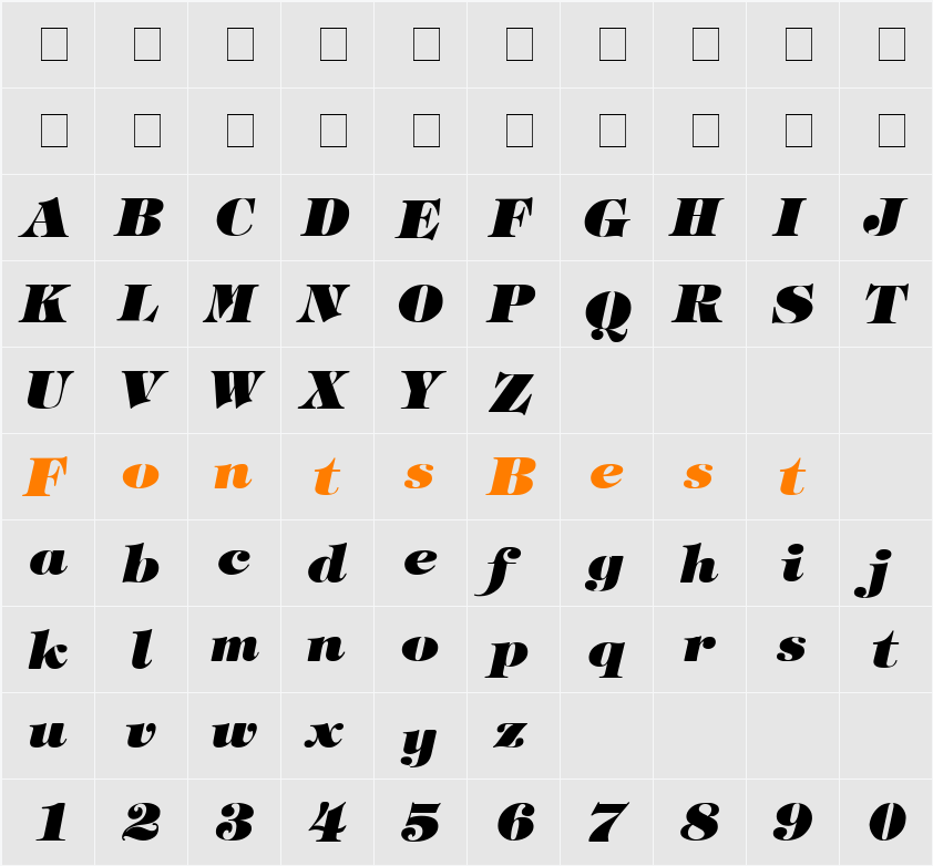Stephanie Heavy Italic Character Map