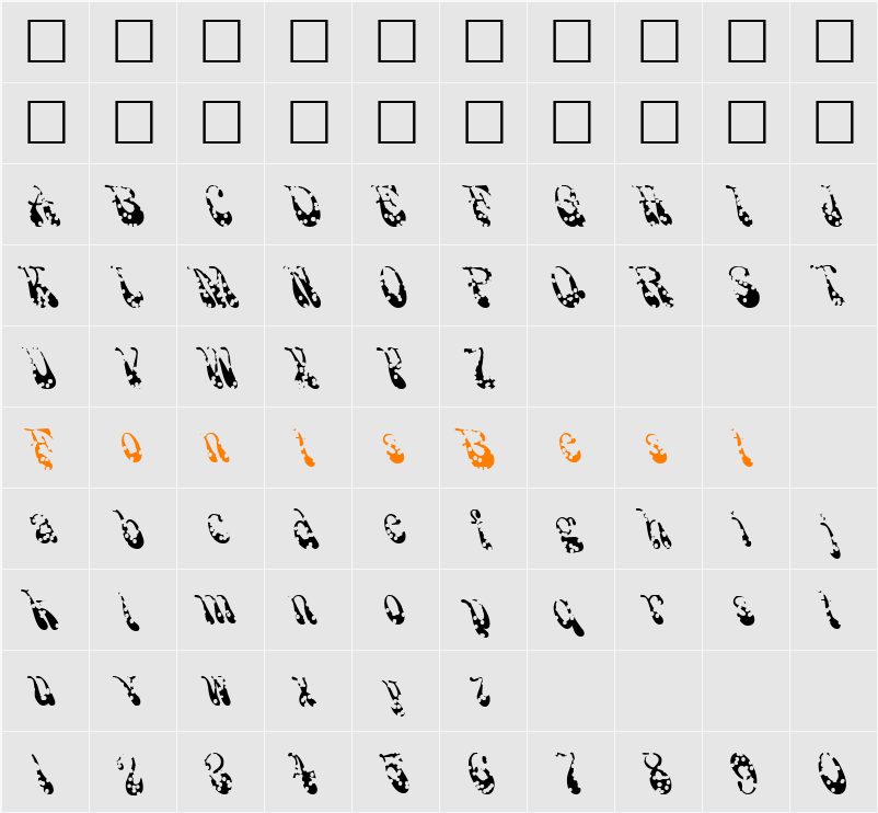 FZ JAZZY 17 HOLEY Character Map