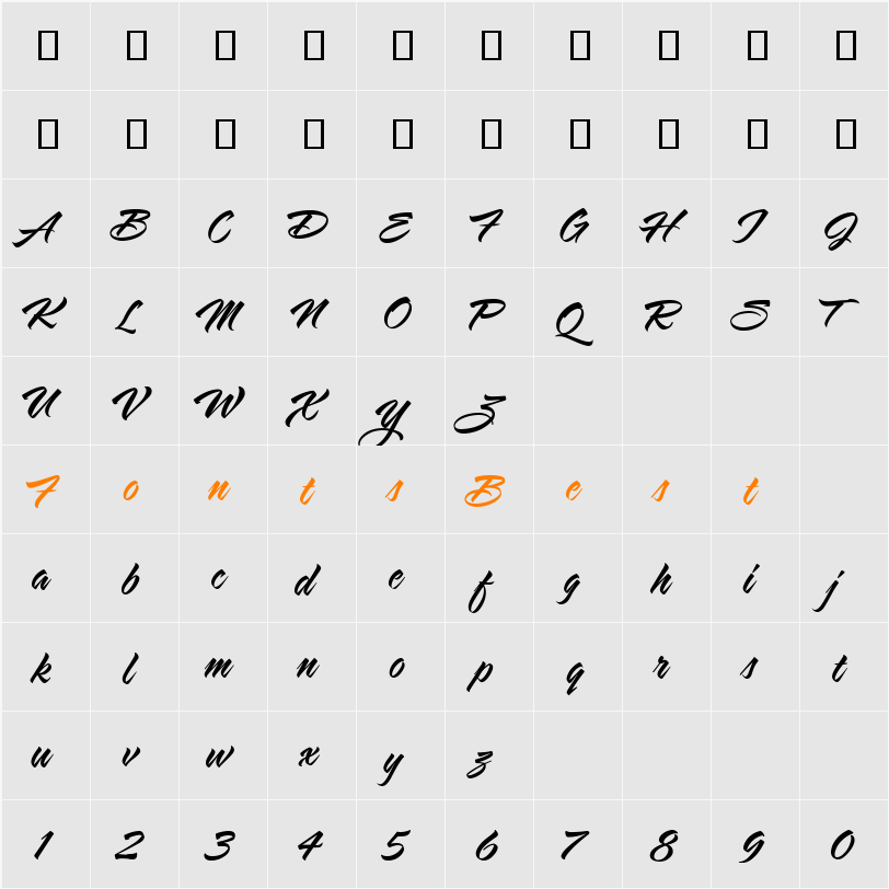 LHF Sarah Script Character Map