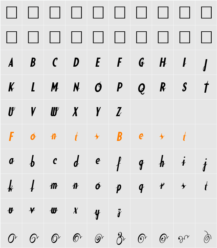 SodaScriptBoldExtras Character Map