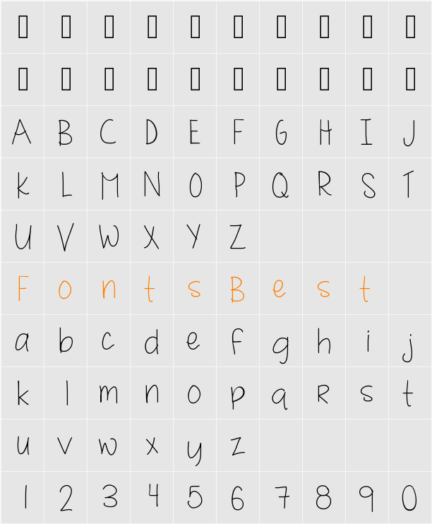 MRF quirky and authentic hand font Character Map
