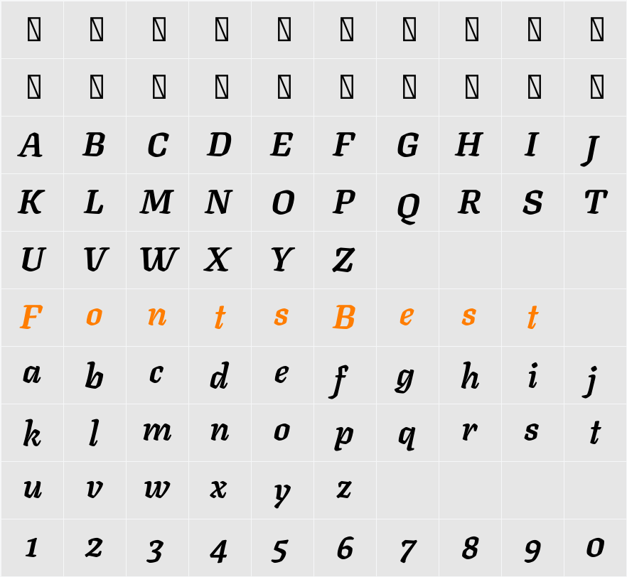 Texturina 36pt ExtraBold Character Map