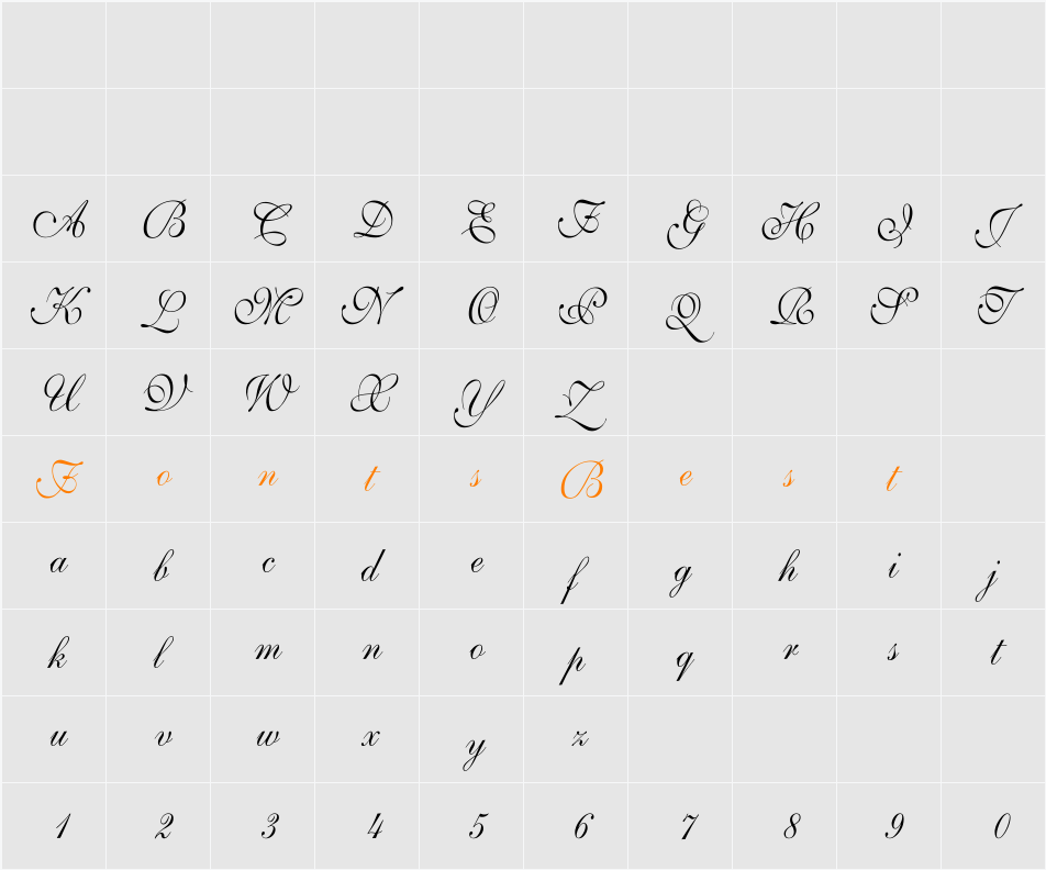Shelley-VolanteScript Th Character Map