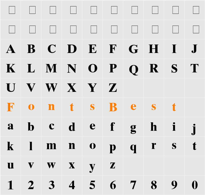 Greco Ten SSi Character Map