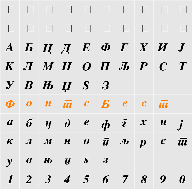 MAC C Times Character Map