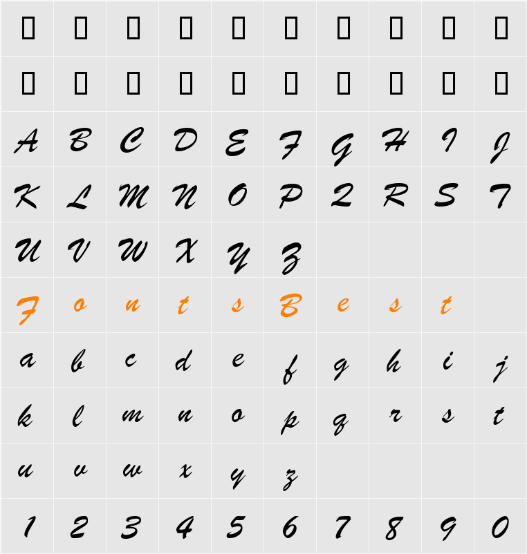 BrushScriptSW Character Map