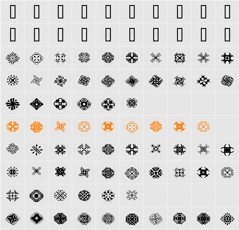 KLOrnamentsRound Character Map
