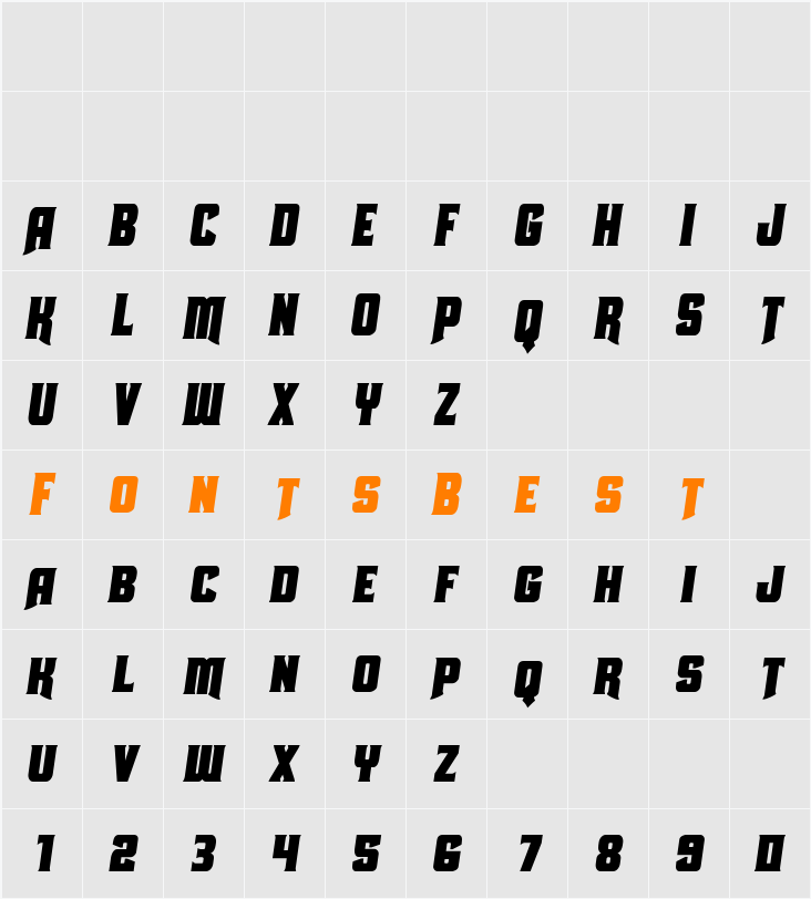 Union Gray Condensed Semi-Italic Character Map