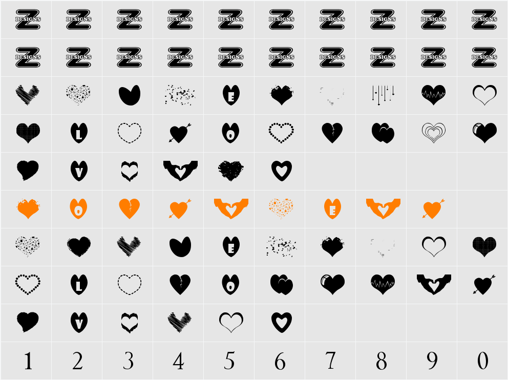 Sexy Love Hearts Character Map