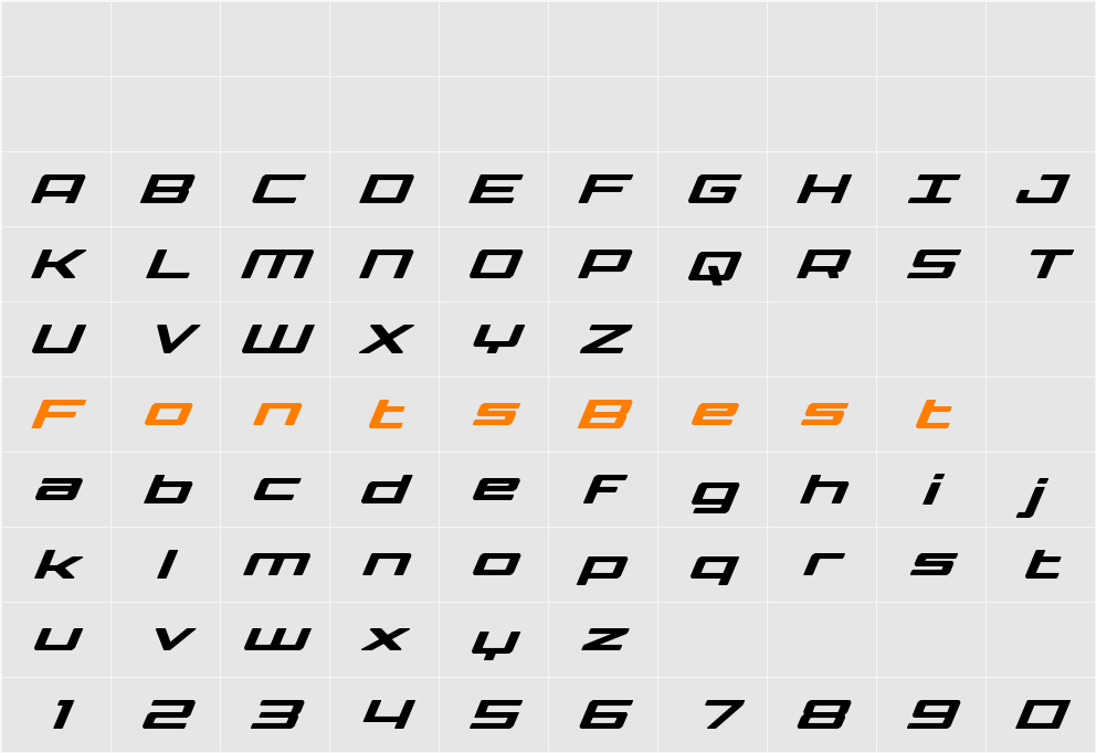 Phoenicia Lower Case Super-Italic Character Map