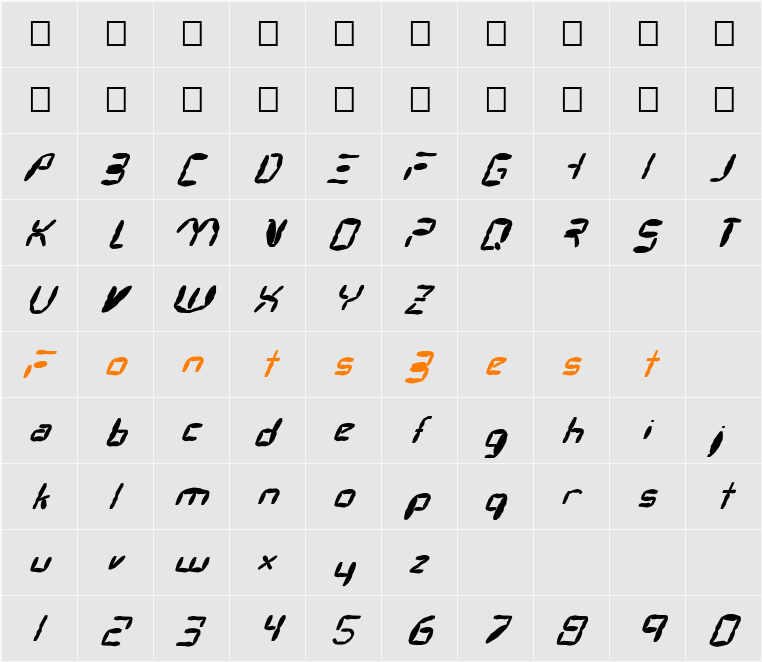 FZ DIGITAL 7 MANGLED ITALIC Character Map