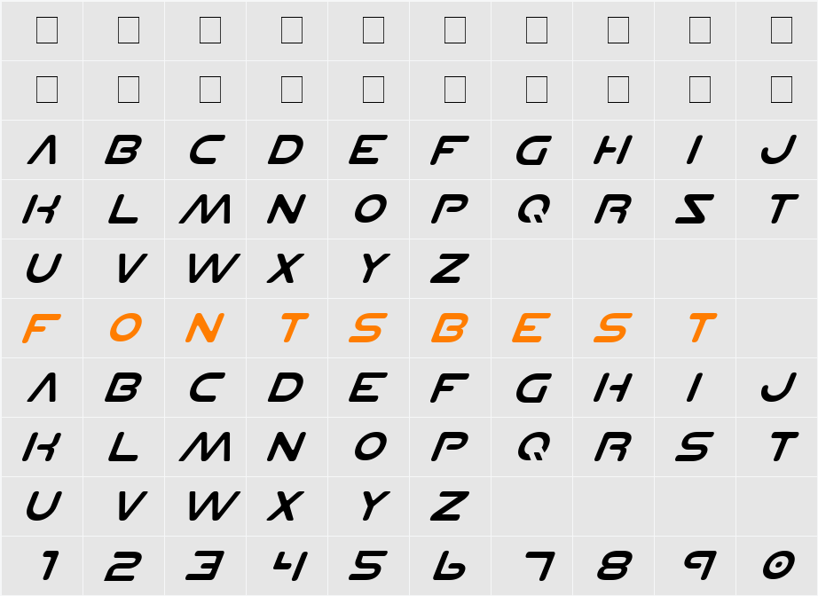 Planet NS Italic Character Map