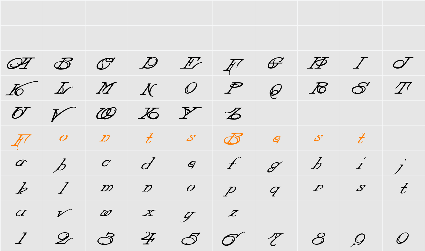 LHFStrongItalic Character Map