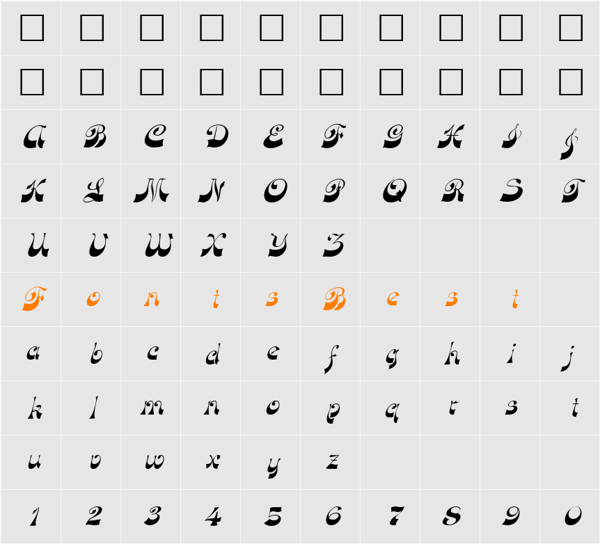FunkyFaceUpright Character Map