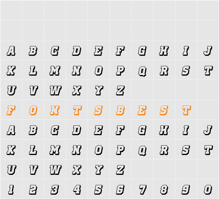 Old School United Shadow Italic Character Map