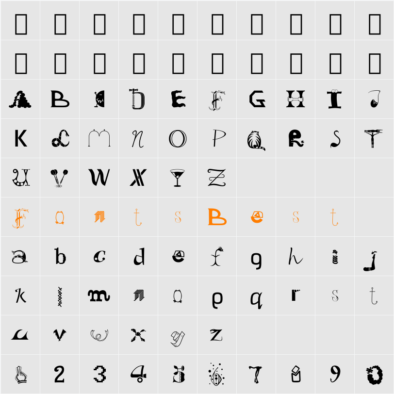 OldDreadfulNo7 BT Character Map
