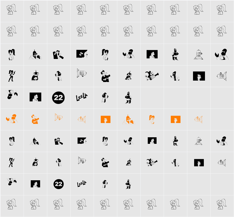 Futurama Alien Alphabet Two Character Map