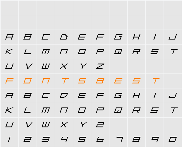 Low Gun Screen Expanded Italic Character Map