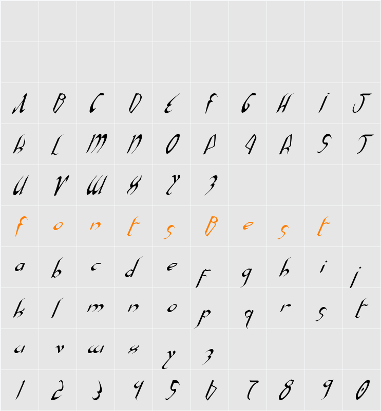 Xaphan Italic Character Map