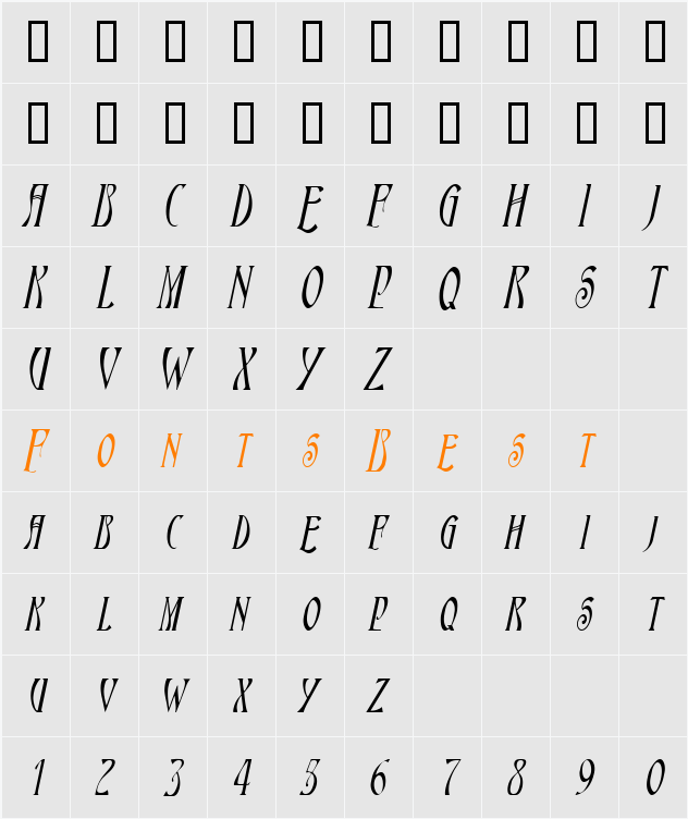 Nouveau-Condensed Character Map