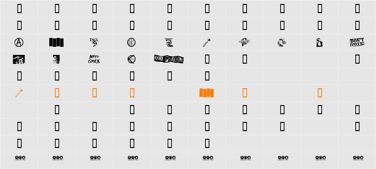 PUNK DINGBATS Character Map