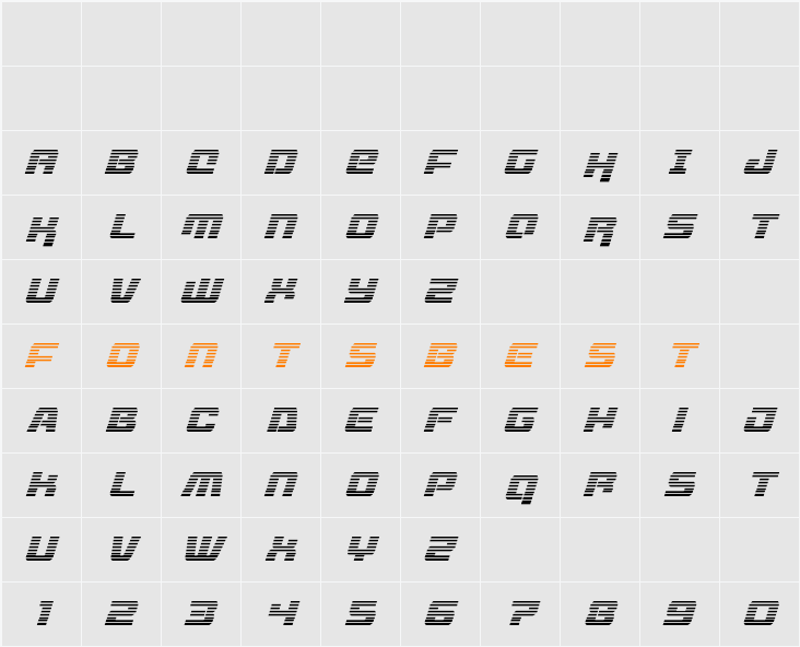 Livewired Gradient Italic Character Map