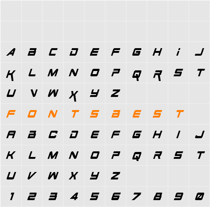 Space Ranger Condensed Italic Character Map