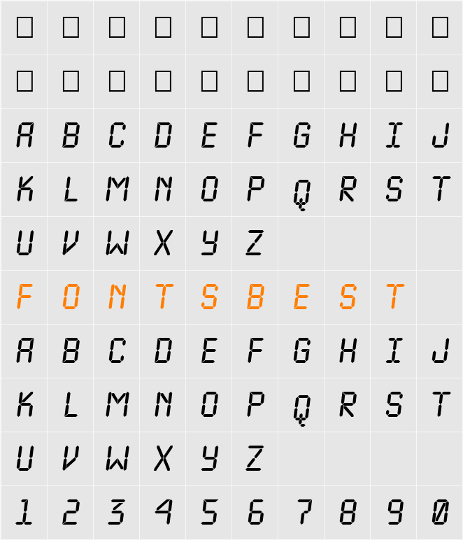 a_LCDNovaObl Character Map