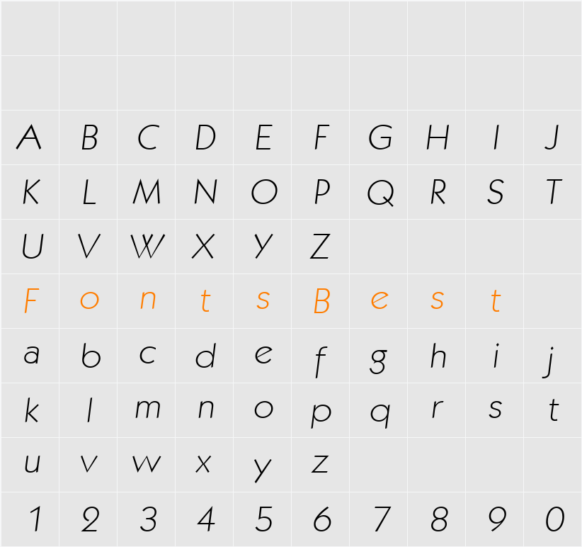 VictorBecker-ExtraLight Character Map