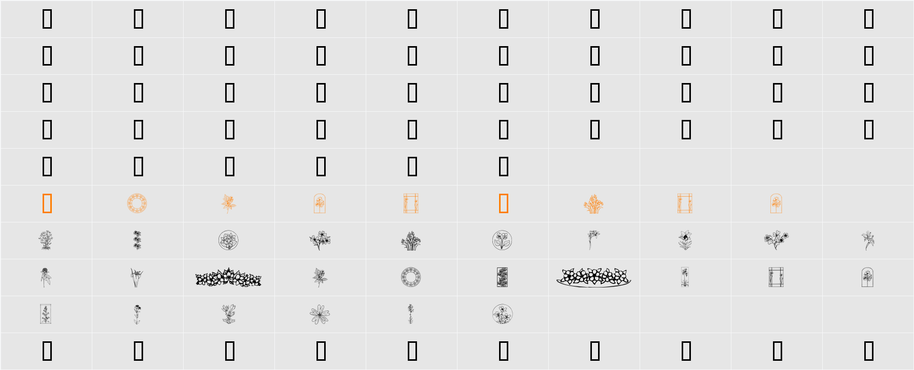 Wildflower II Character Map